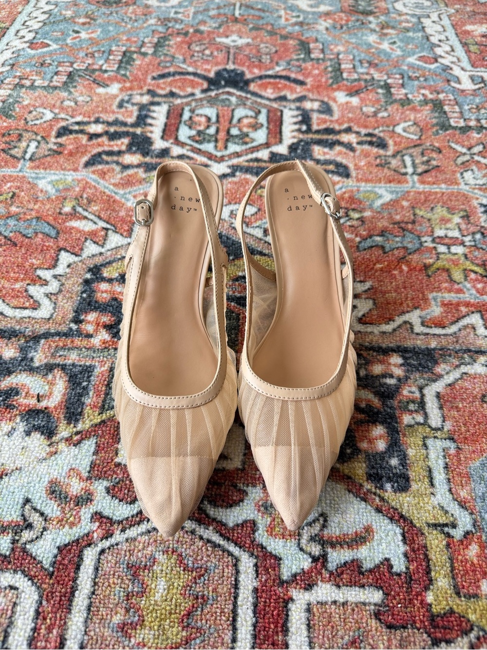 a new day Beige Mesh Pointed-Toe Slingback Heels